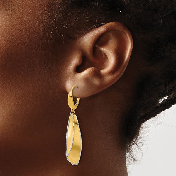 Leslie's 14K Two-tone Polished / Dia-cut Dangle Leverback Earrings - Image 3