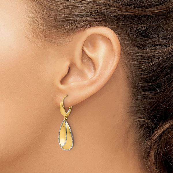 Leslie's 14K Two-tone Polished / Dia-cut Dangle Leverback Earrings - Image 3