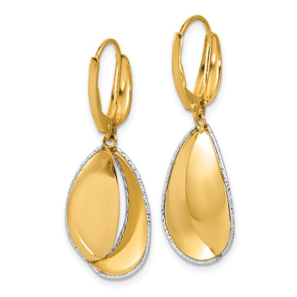 Leslie's 14K Two-tone Polished / Dia-cut Dangle Leverback Earrings - Image 4