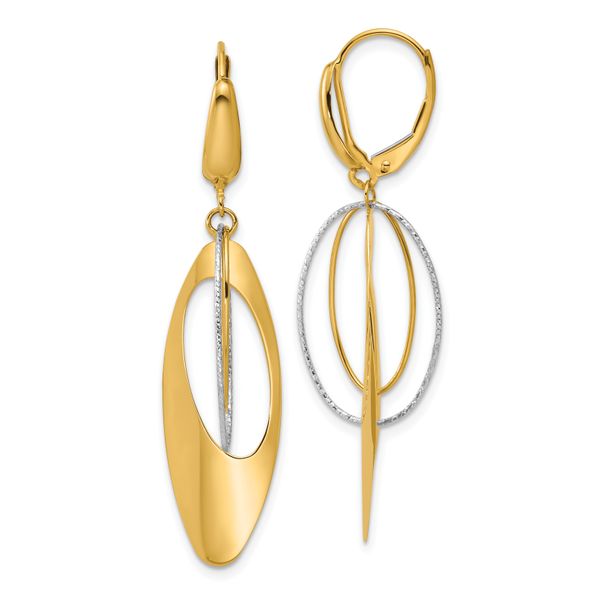 Leslie's 14K Two-tone Polished / Dia-cut Dangle Leverback Earrings