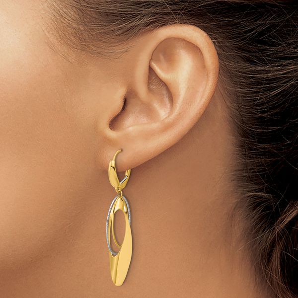 Leslie's 14K Two-tone Polished / Dia-cut Dangle Leverback Earrings - Image 3