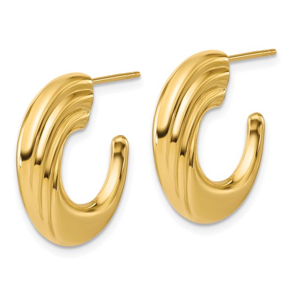 Leslie's 14K Polished and Grooved J-Hoop Post Earrings - Image 2