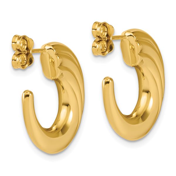 Leslie's 14K Polished and Grooved J-Hoop Post Earrings - Image 4