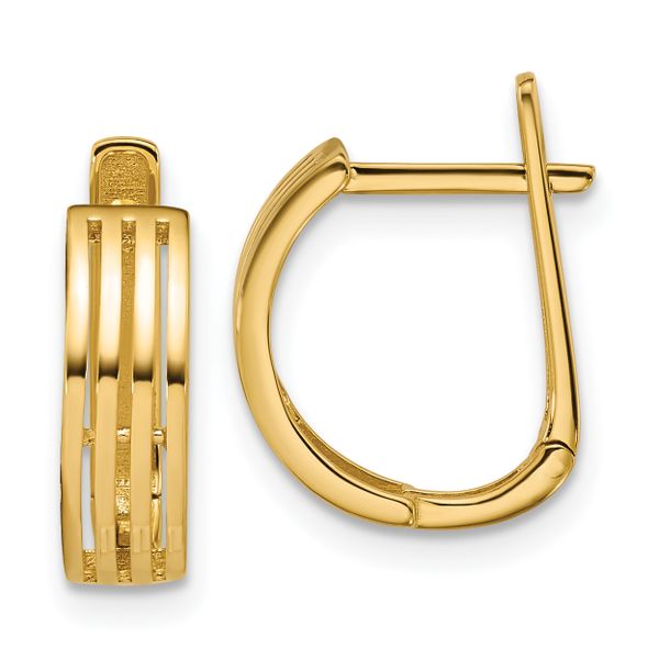 Leslie's 14K Polished and Grooved Hinged Hoop Earrings