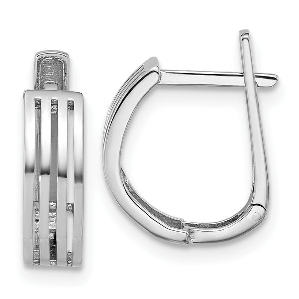 Leslie's 14K White Gold Polished and Grooved Hinged Hoop Earrings