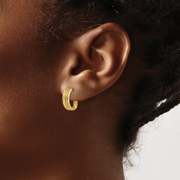 Leslie's 14K Polished and Grooved Hinged Hoop Earrings - Image 3