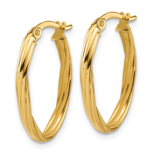 Leslie's 14K Polished and Grooved Twist Oval Hoop Earrings - Image 2