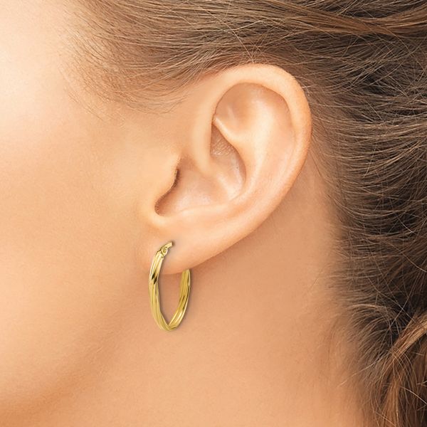 Leslie's 14K Polished and Grooved Twist Oval Hoop Earrings - Image 3