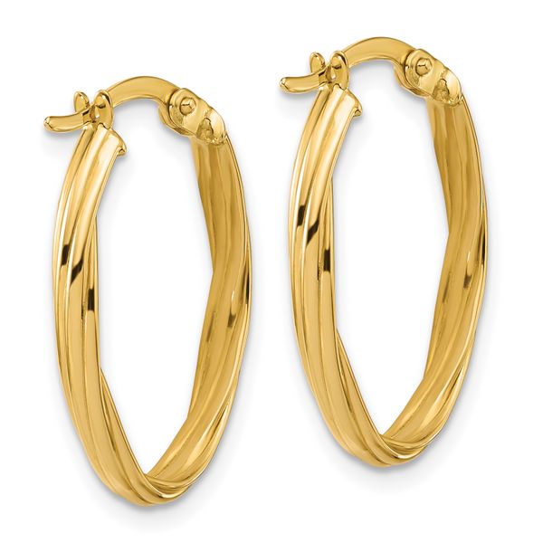 Leslie's 14K Polished and Grooved Twist Oval Hoop Earrings - Image 4