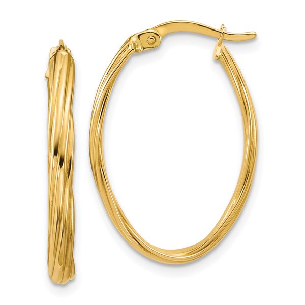 Leslie's 14K Polished and Grooved Twist Oval Hoop Earrings