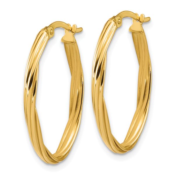 Leslie's 14K Polished and Grooved Twist Oval Hoop Earrings - Image 2