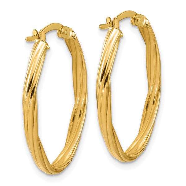 Leslie's 14K Polished and Grooved Twist Oval Hoop Earrings - Image 4