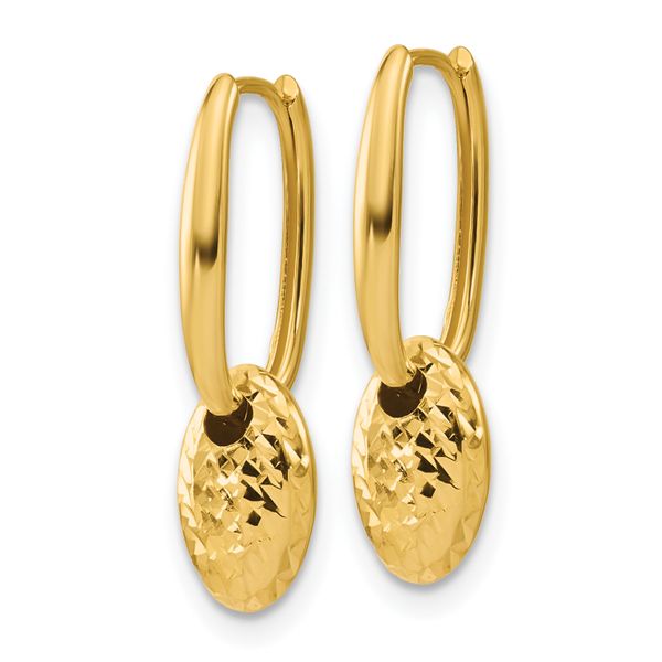 Leslie's 14K Polished / Dia-cut Oval w/Bead Hinged Hoop Earrings - Image 2