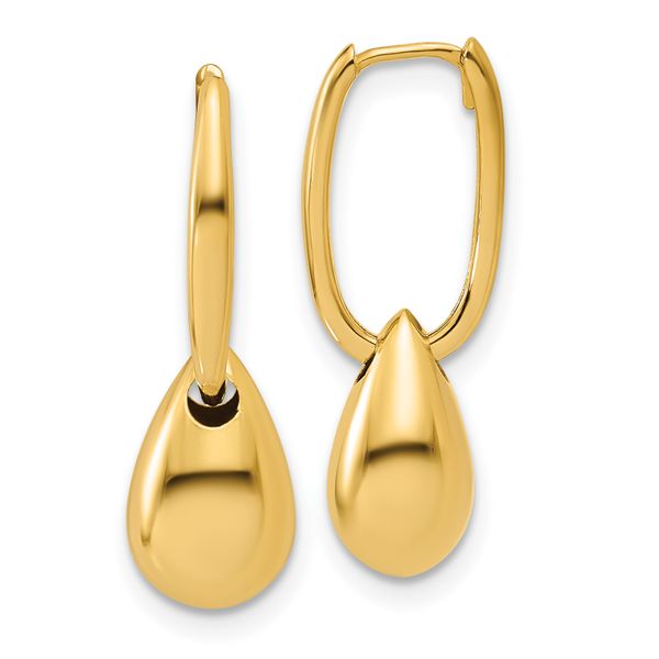 Leslie's 14K Polished Oval w/Bead Hinged Hoop Earrings