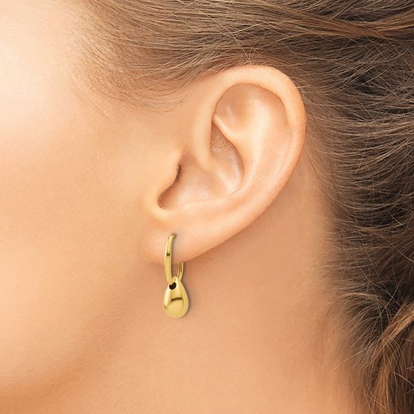 Leslie's 14K Polished Oval w/Bead Hinged Hoop Earrings - Image 3
