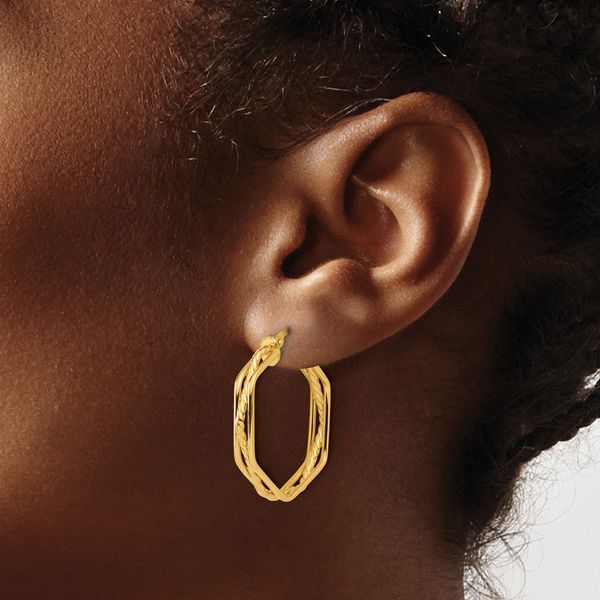 Leslie's 14K Polished and Twisted Hoop Earrings - Image 3