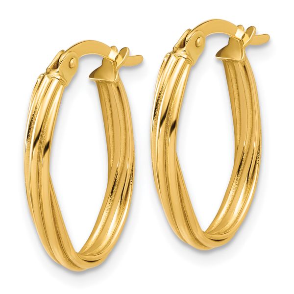 Leslie's 14K Polished and Grooved Twist Oval Hoop Earrings - Image 2
