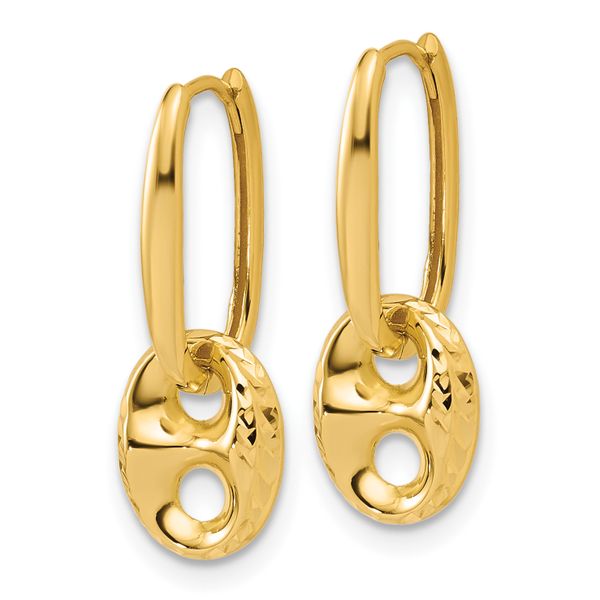 Leslie's 14K Polished/Dia-cut Mariner Bead Hinged Hoop Earrings - Image 2