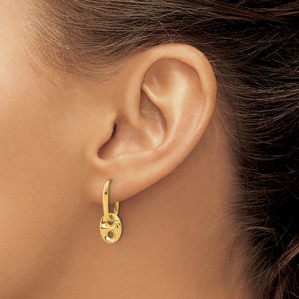 Leslie's 14K Polished/Dia-cut Mariner Bead Hinged Hoop Earrings - Image 3