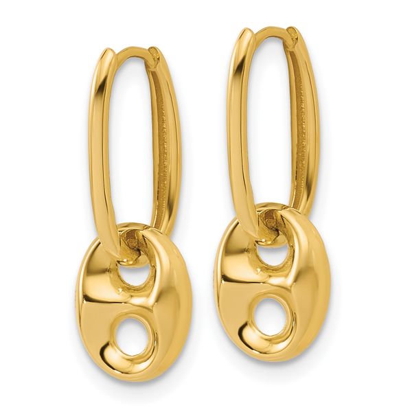 Leslie's 14K Polished/Dia-cut Mariner Bead Hinged Hoop Earrings - Image 4