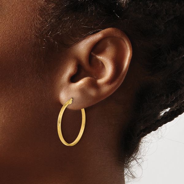 Leslie's 14K Polished Greek Key Round Hoop Earrings - Image 3