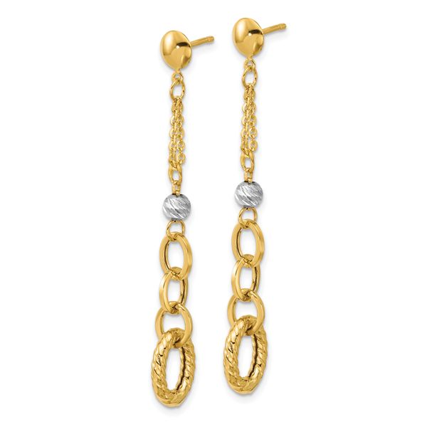 Leslie's 14K w/Wht RH Polish/Dia-cut/Twisted Post Dangle Earrings - Image 2