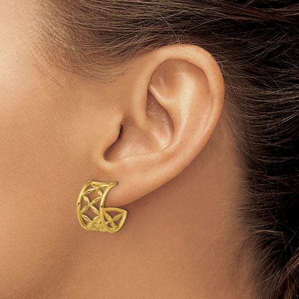 Leslie's 14K Polished Criss-cross J-Hoop Post Earrings - Image 3