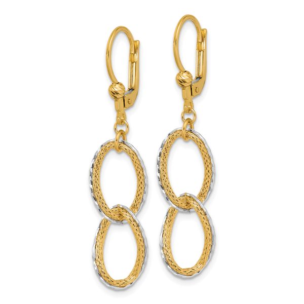 Leslie's 14KTT Pol/Texture/Dia-cut Oval Leverback Dangle Earrings - Image 2