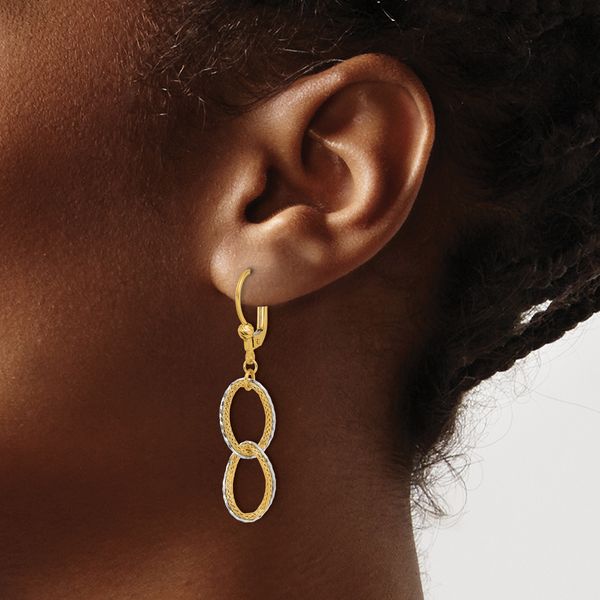 Leslie's 14KTT Pol/Texture/Dia-cut Oval Leverback Dangle Earrings - Image 3