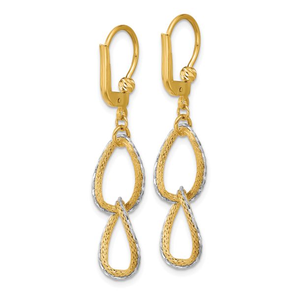Leslie's 14KTT Pol/Texture/Dia-cut Oval Leverback Dangle Earrings - Image 4