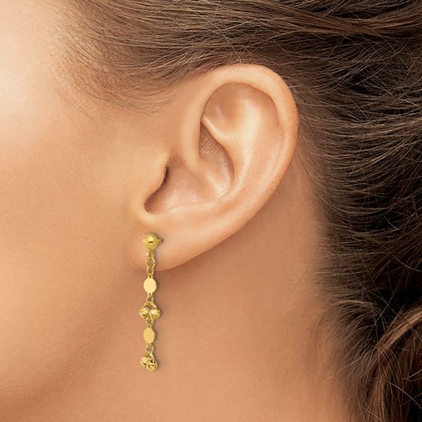 Leslie's 14K Polished D/C Beaded Fancy Circles Post Dangle Earrings - Image 3