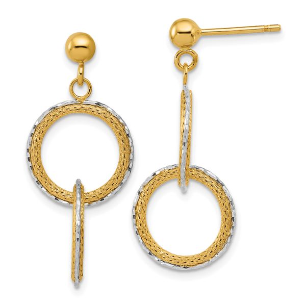 Leslie's 14KTT Polished Brushed D/C Circles Post Dangle Earrings