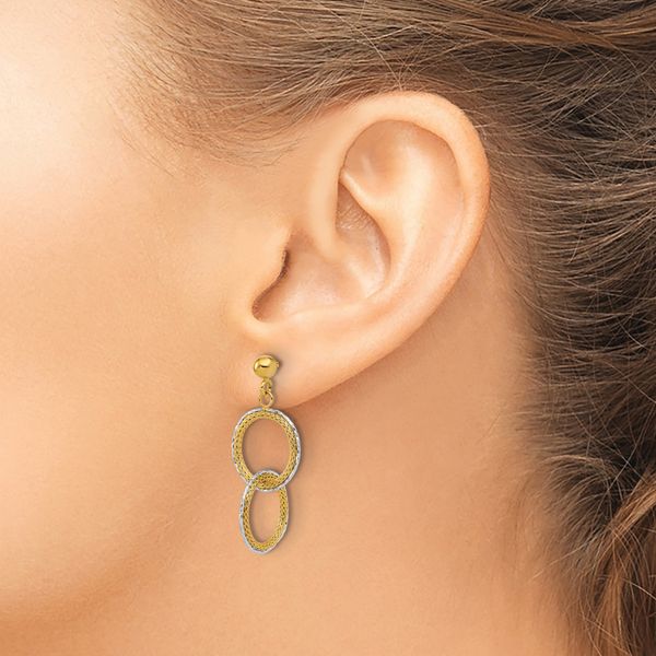 Leslie's 14KTT Polished Brushed D/C Circles Post Dangle Earrings - Image 3