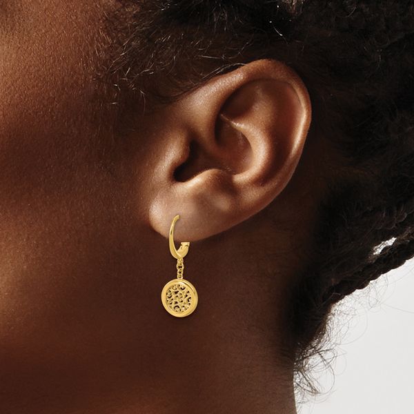 Leslie's 14K Polished Fancy Filigree Circle Leverback Dangle Earrings - Image 3