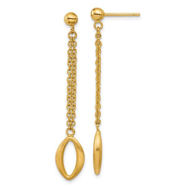 Leslie's 14K Polished and Brushed Navette Link Post Dangle Earrings