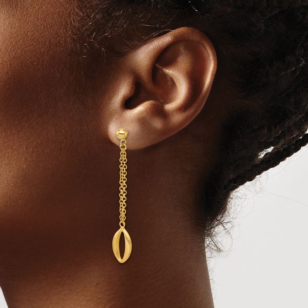 Leslie's 14K Polished and Brushed Navette Link Post Dangle Earrings - Image 3