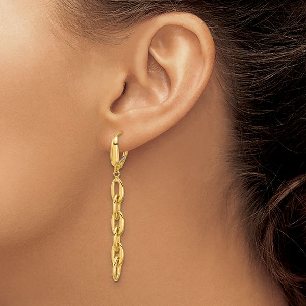 Leslie's 14K Polished Fancy Oval Link Leverback Dangle Earrings - Image 3