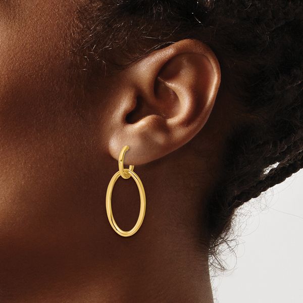 Leslie's 14K Polished Fancy Oval Link Post Dangle Earrings - Image 3