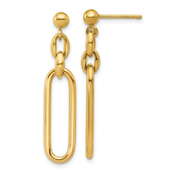 Leslie's 14K Polished Fancy Elongated Oval Link Post Dangle Earrings