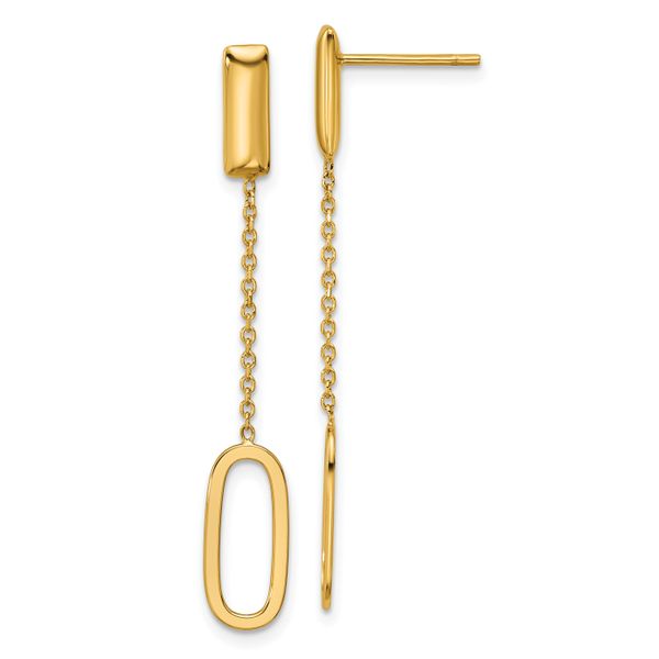 Leslie's 14K Polished Elongated Oval and Bar Post Dangle Earrings