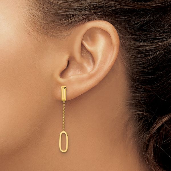 Leslie's 14K Polished Elongated Oval and Bar Post Dangle Earrings - Image 3