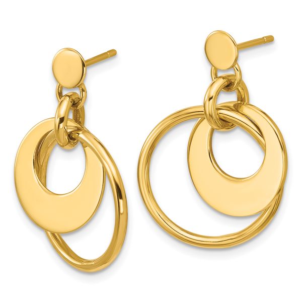 Leslie's 14K Polished Fancy Double Circle Post Dangle Earrings - Image 2