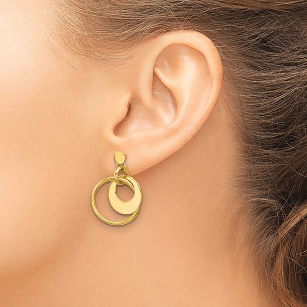 Leslie's 14K Polished Fancy Double Circle Post Dangle Earrings - Image 3