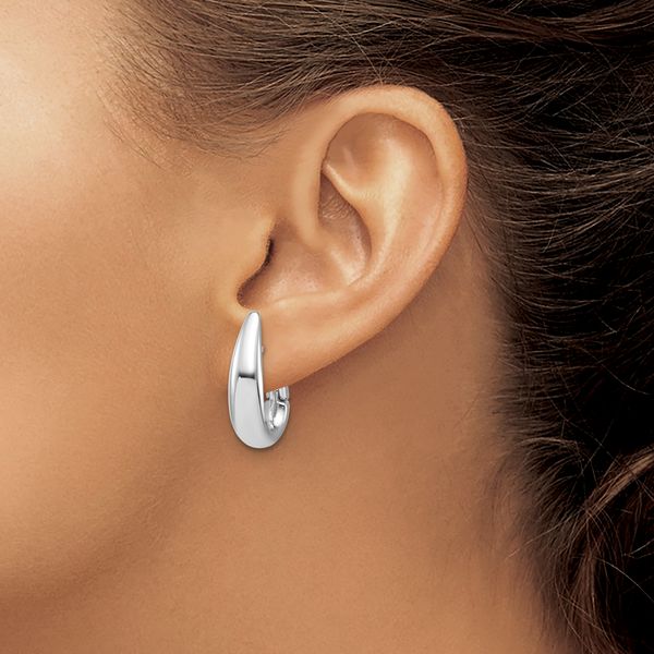 Leslie's 14K White Gold Polished Teardrop Hinged Hoop Earrings - Image 3