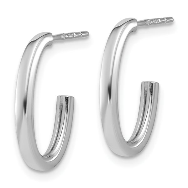 Leslie's 14K Whitehite Gold Polish 2.0mm Flat Oval Post J-Hoop Earrings - Image 2