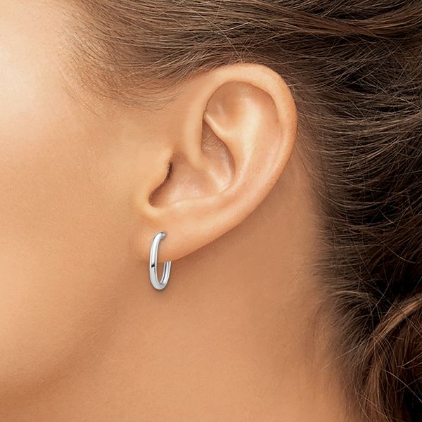 Leslie's 14K White Gold Polished 2.0mm Oval Post J-Hoop Earrings - Image 3