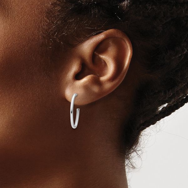 Leslie's 14K White Gold Polished 1.8mm Oval Post J-Hoop Earrings - Image 3
