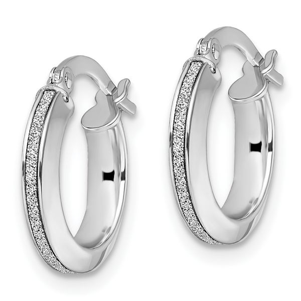 14K White Gold Polished Glimmer Infused Hoop Earrings - Image 2