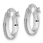 14K White Gold Polished Glimmer Infused Hoop Earrings - Image 2