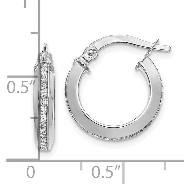 14K White Gold Polished Glimmer Infused Hoop Earrings - Image 3